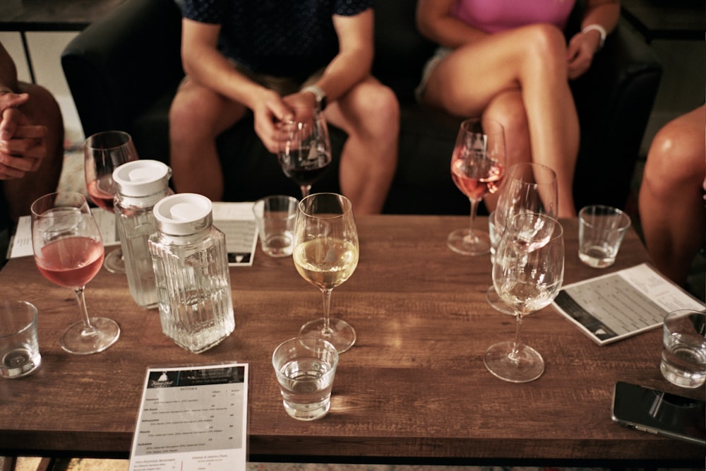 clear drinking glasses on table