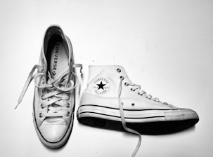 a black and white photo of a pair of shoes