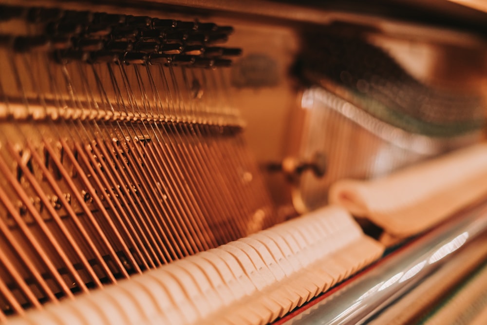 a close up of a piano that is shiny