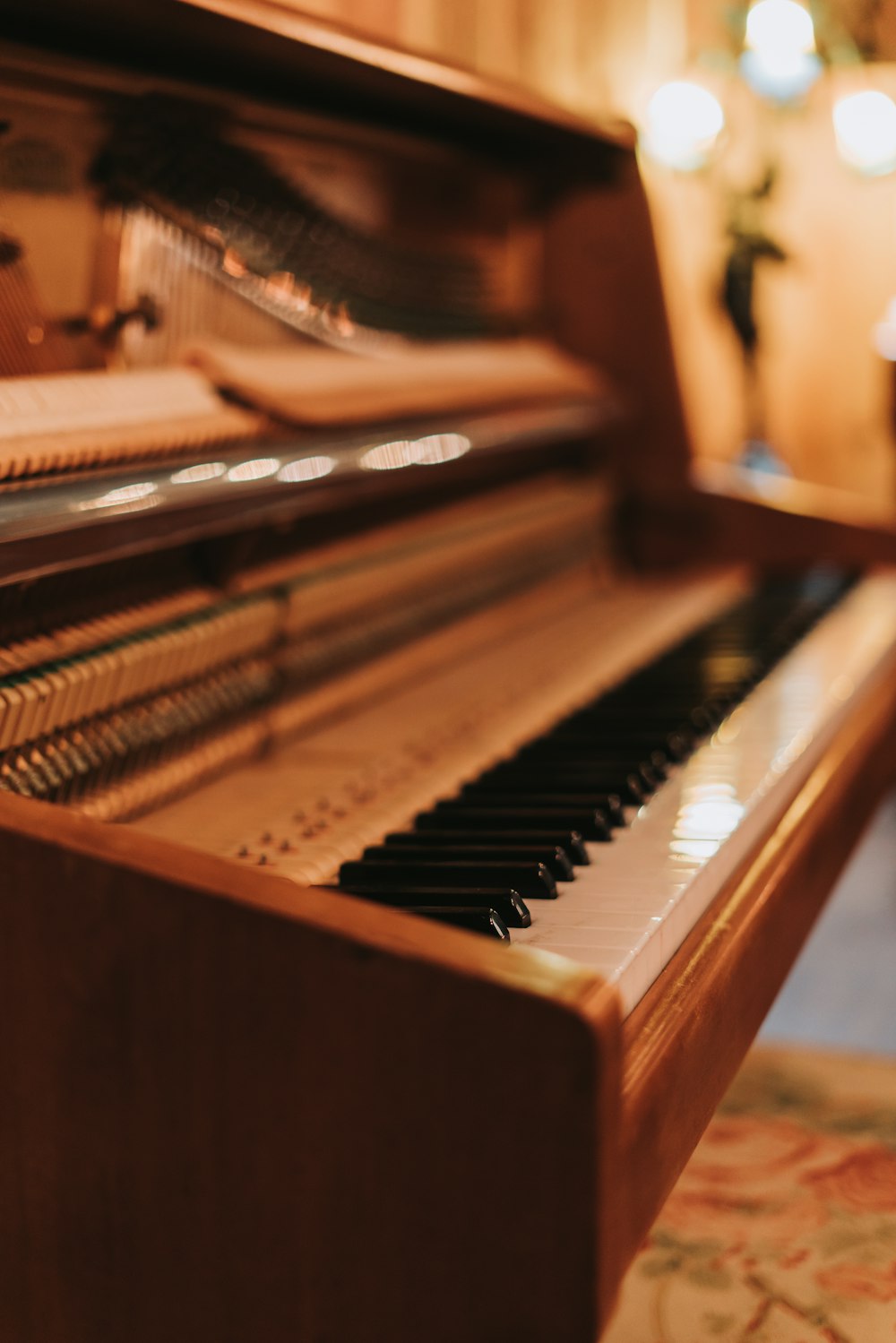 a close up of a piano in a room