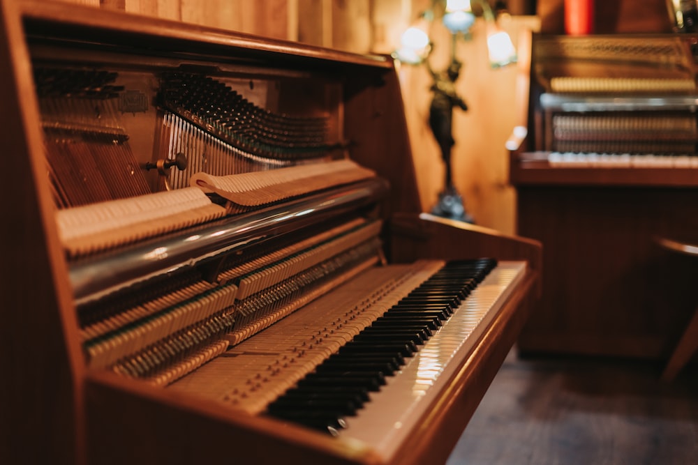a close up of a piano in a room