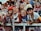 A group of young adults, mostly women, dressed in patriotic-themed clothing and face paint, standing behind a metal fence at what appears to be a sporting or public event. One wears a red hat with text and another is wearing an eagle hat. They are smiling and appear to be enjoying the event.
