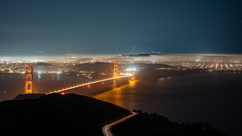 city skyline during night time