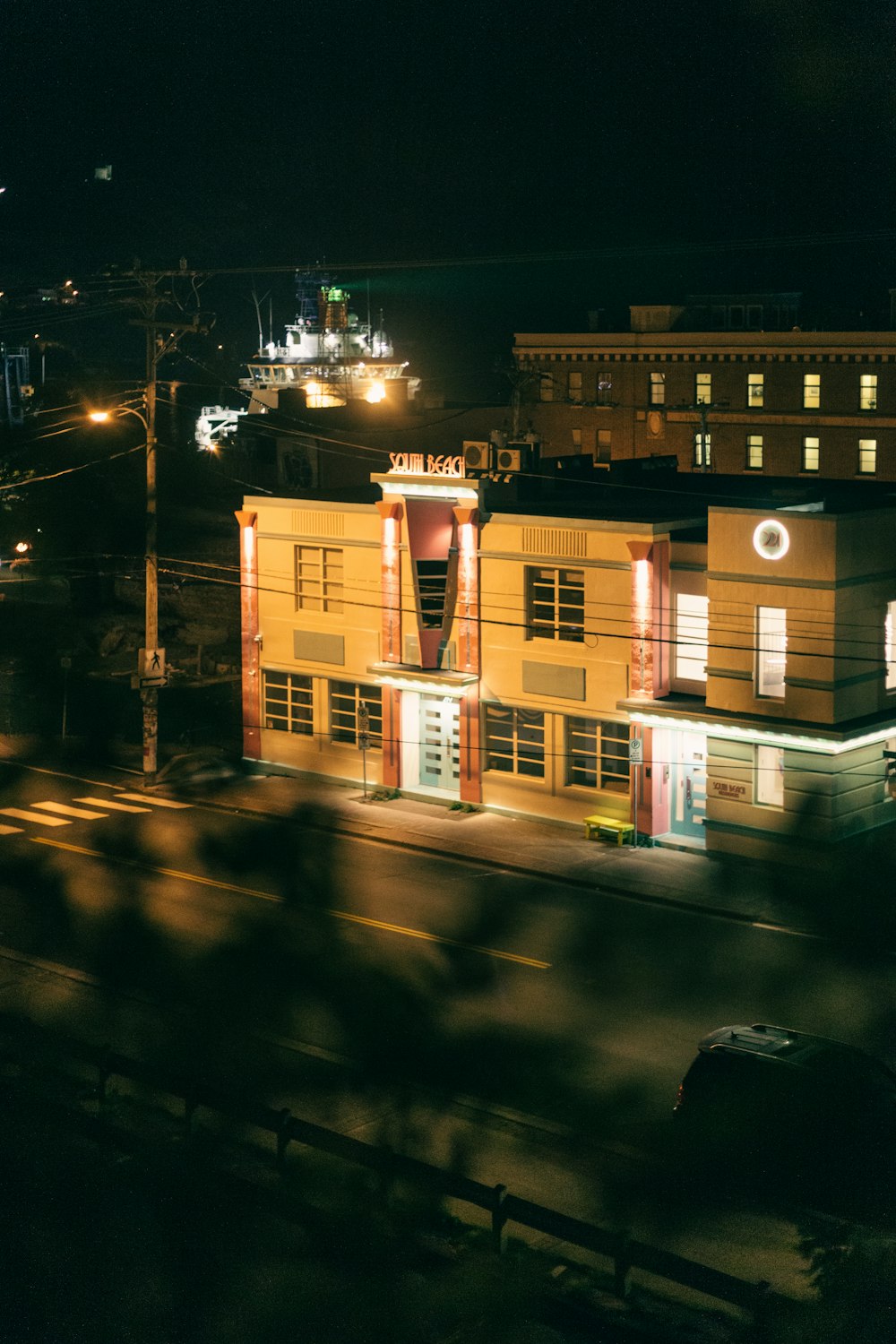 white and brown concrete building during night time