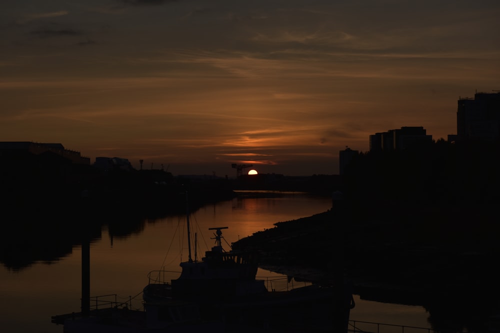 the sun is setting over a body of water