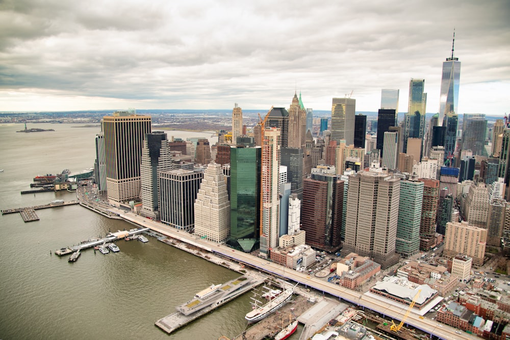 an aerial view of a large city with tall buildings