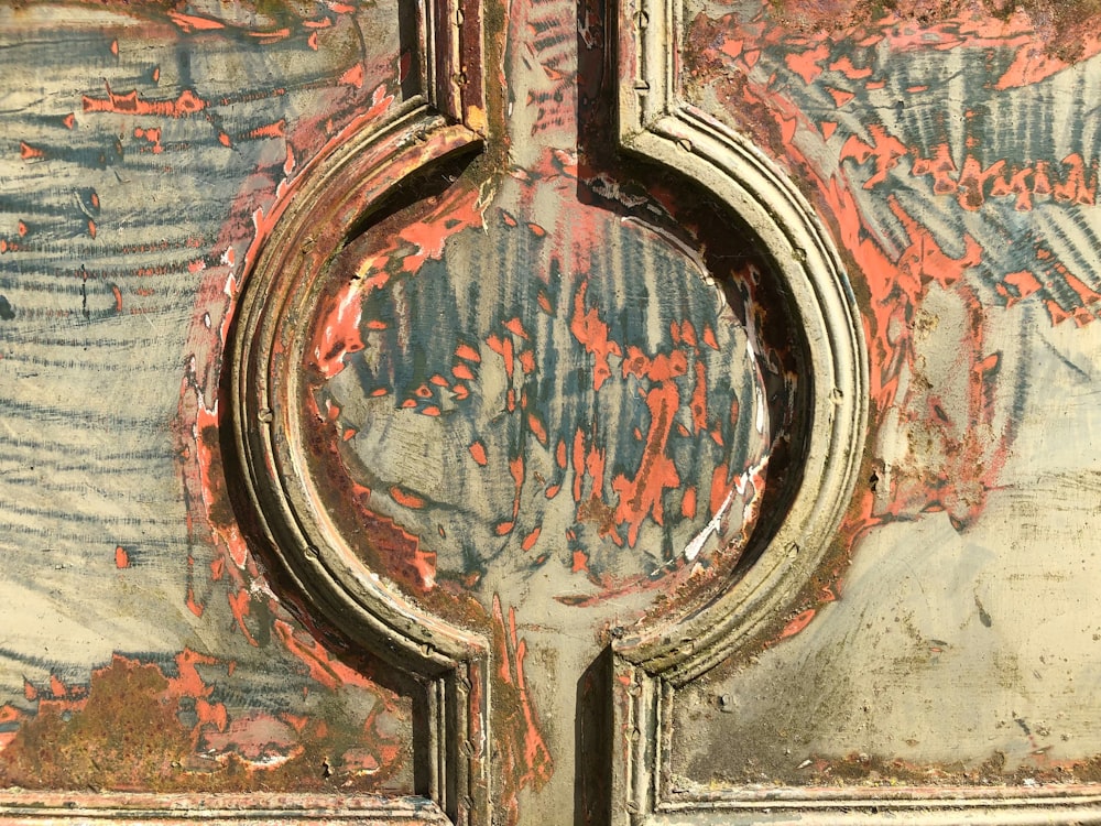 a close up of a door with a design on it