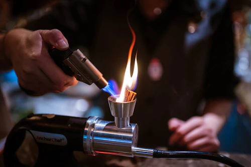 A focused torch flame