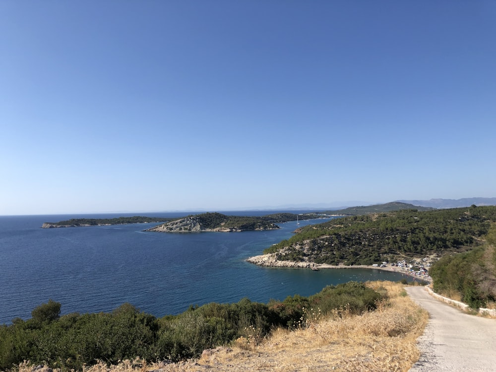 a view of a body of water from a hill