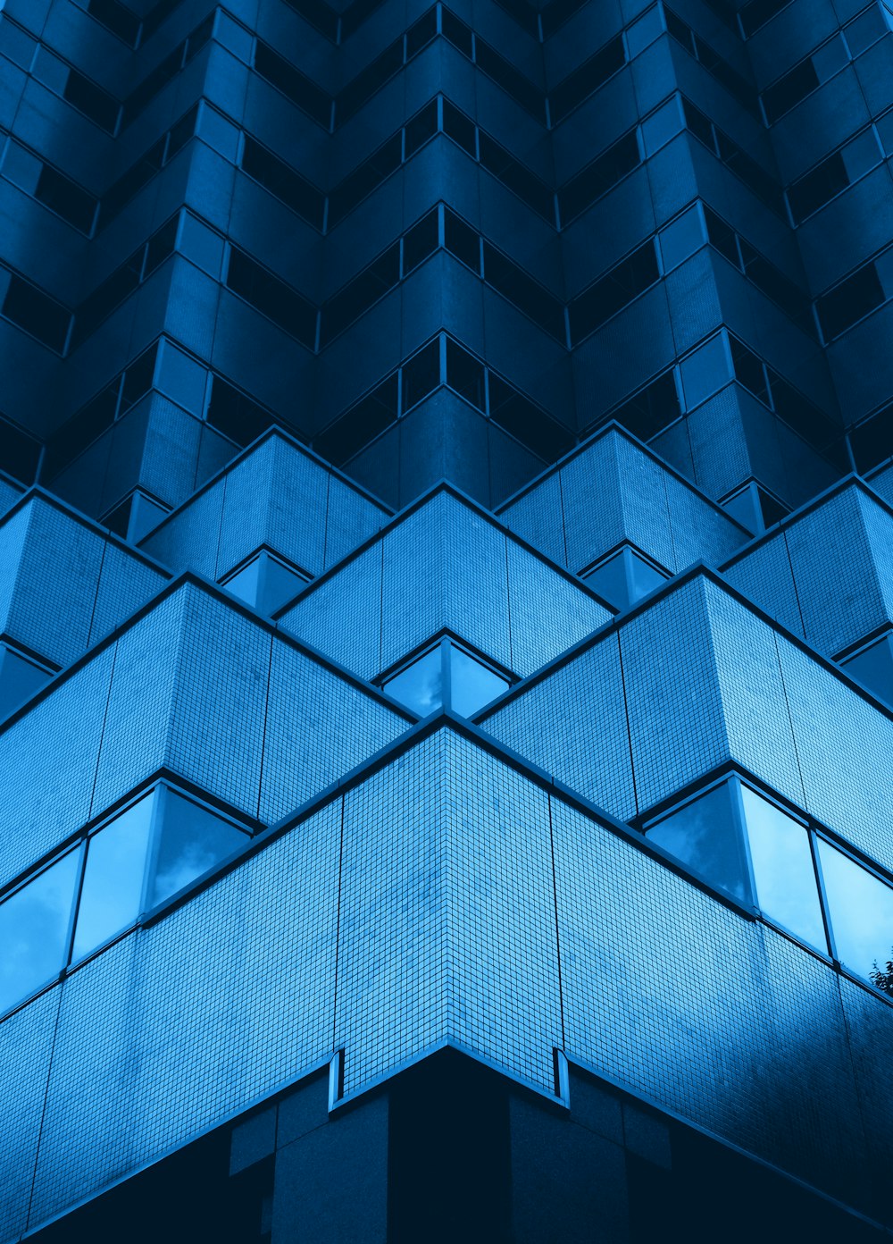 blue and white glass walled building