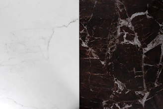 Before and after split image showing dull marble transformed to a polished, glossy surface.