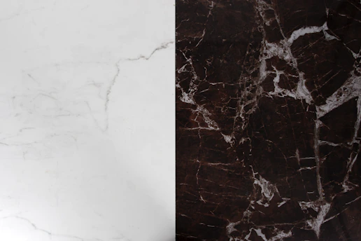Before and after split image showing dull marble transformed to a polished, glossy surface.