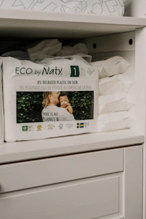 a close up of a diaper on a shelf