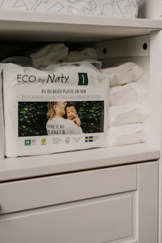 a close up of a diaper on a shelf