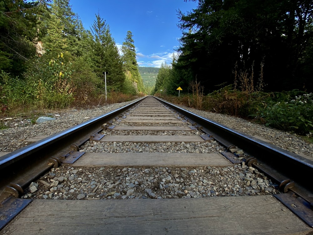 a train track with trees in the background