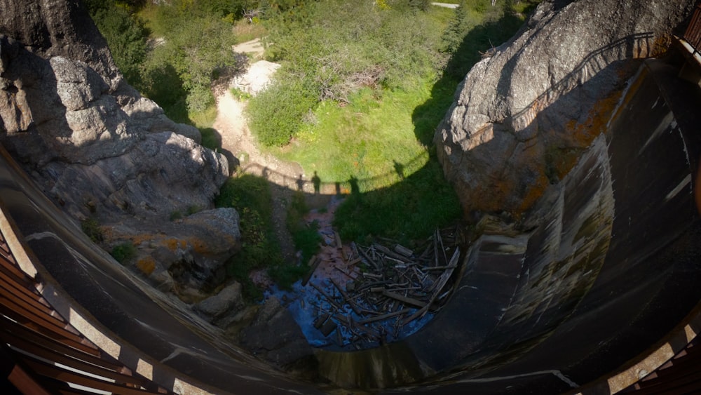 a view from the top of a mountain looking down at a valley