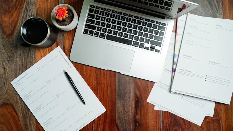 A calm, organised home workspace with documents