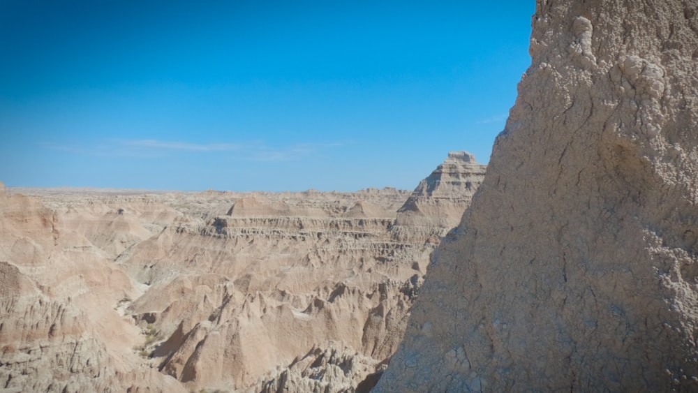 a person standing on a ledge in a canyon