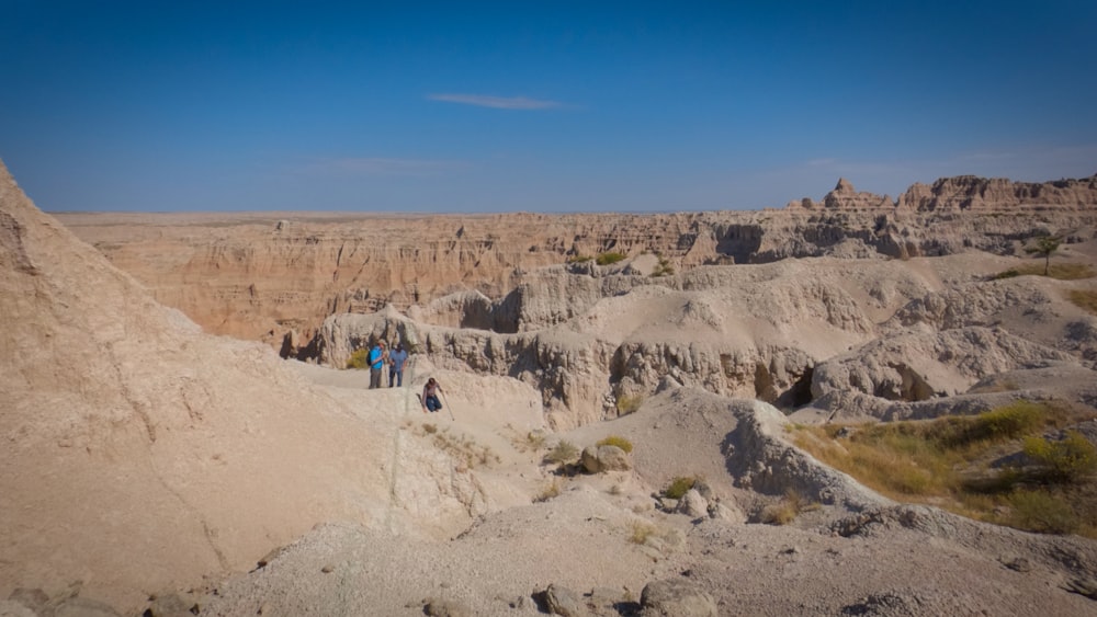 a group of people standing on top of a mountain