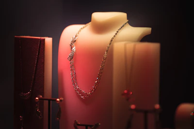 a close up of a necklace on a mannequin