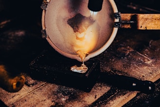 a close up of a metal object on a table