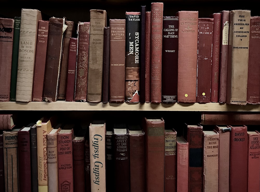 a book shelf filled with lots of books