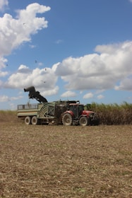 a tractor pulling a trailer with a cow on it