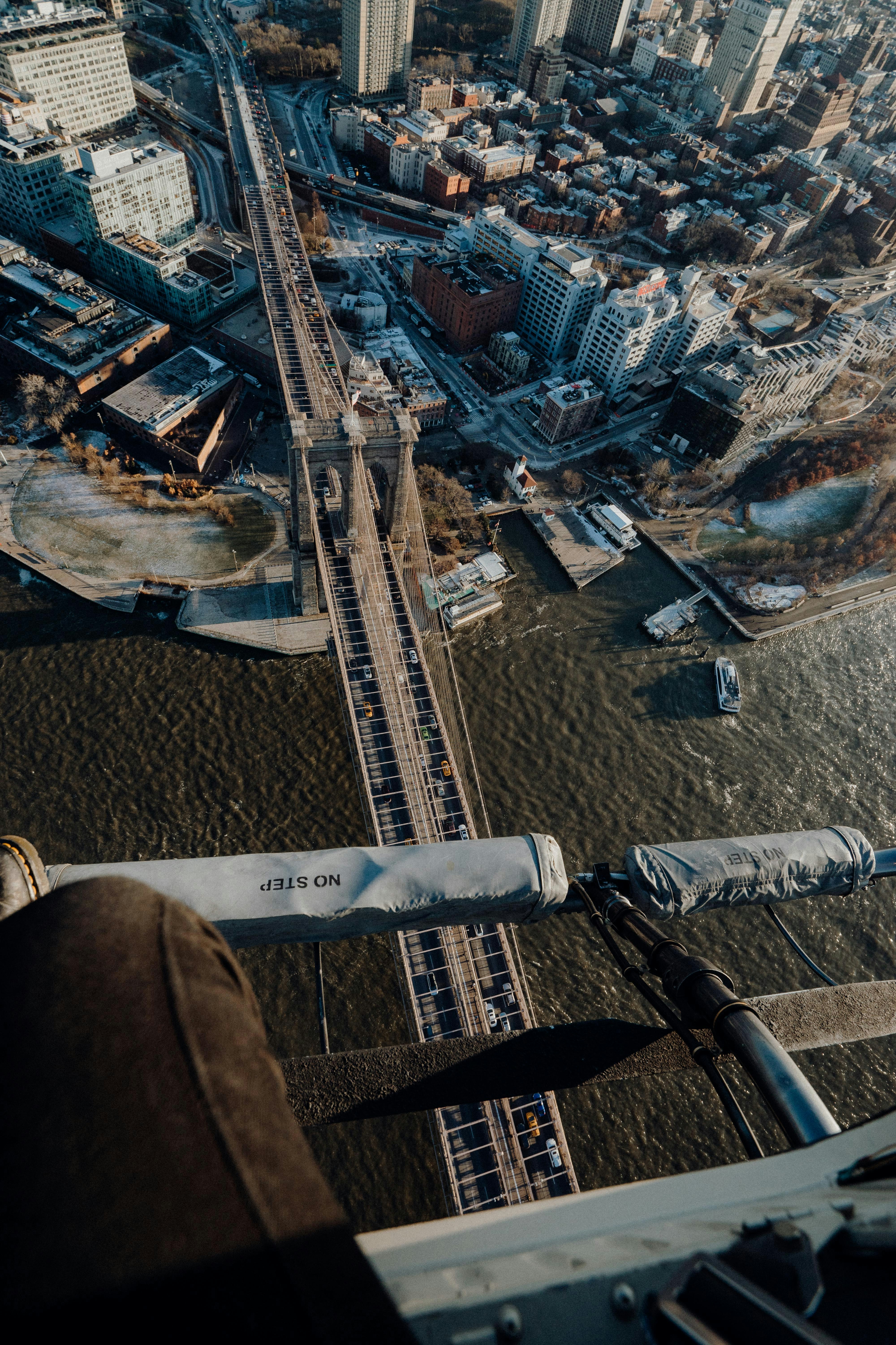 a view of a bridge from a helicopter