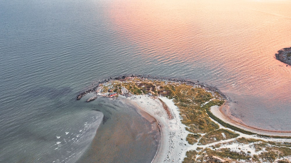 an aerial view of a body of water