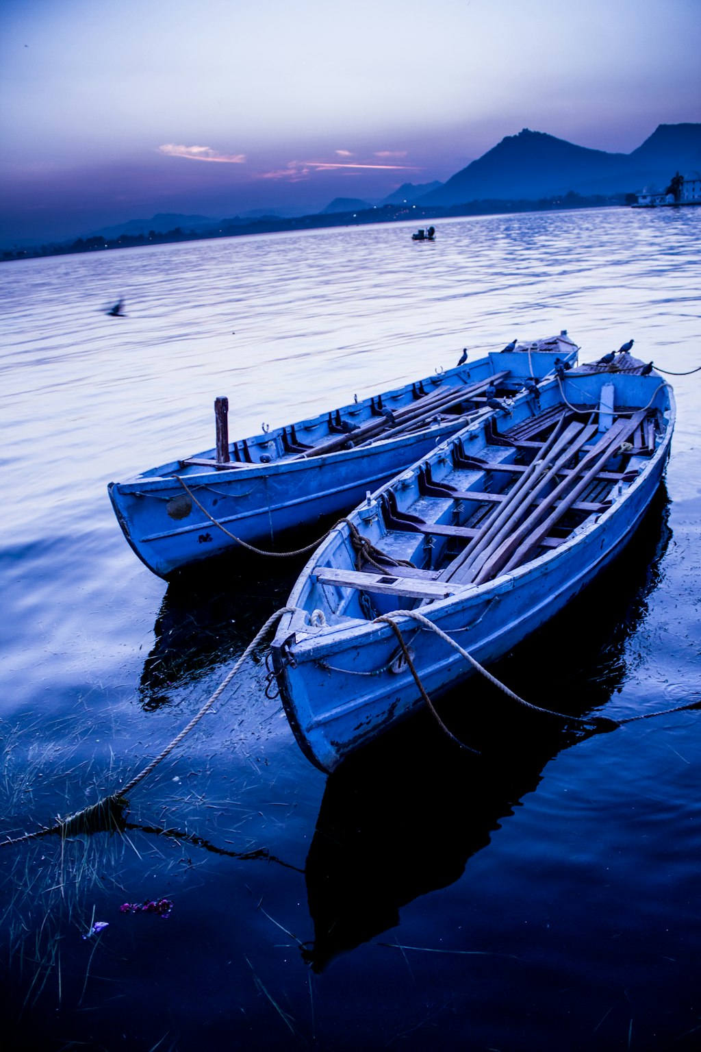 Beautiful blue water lake with surrounding mountains