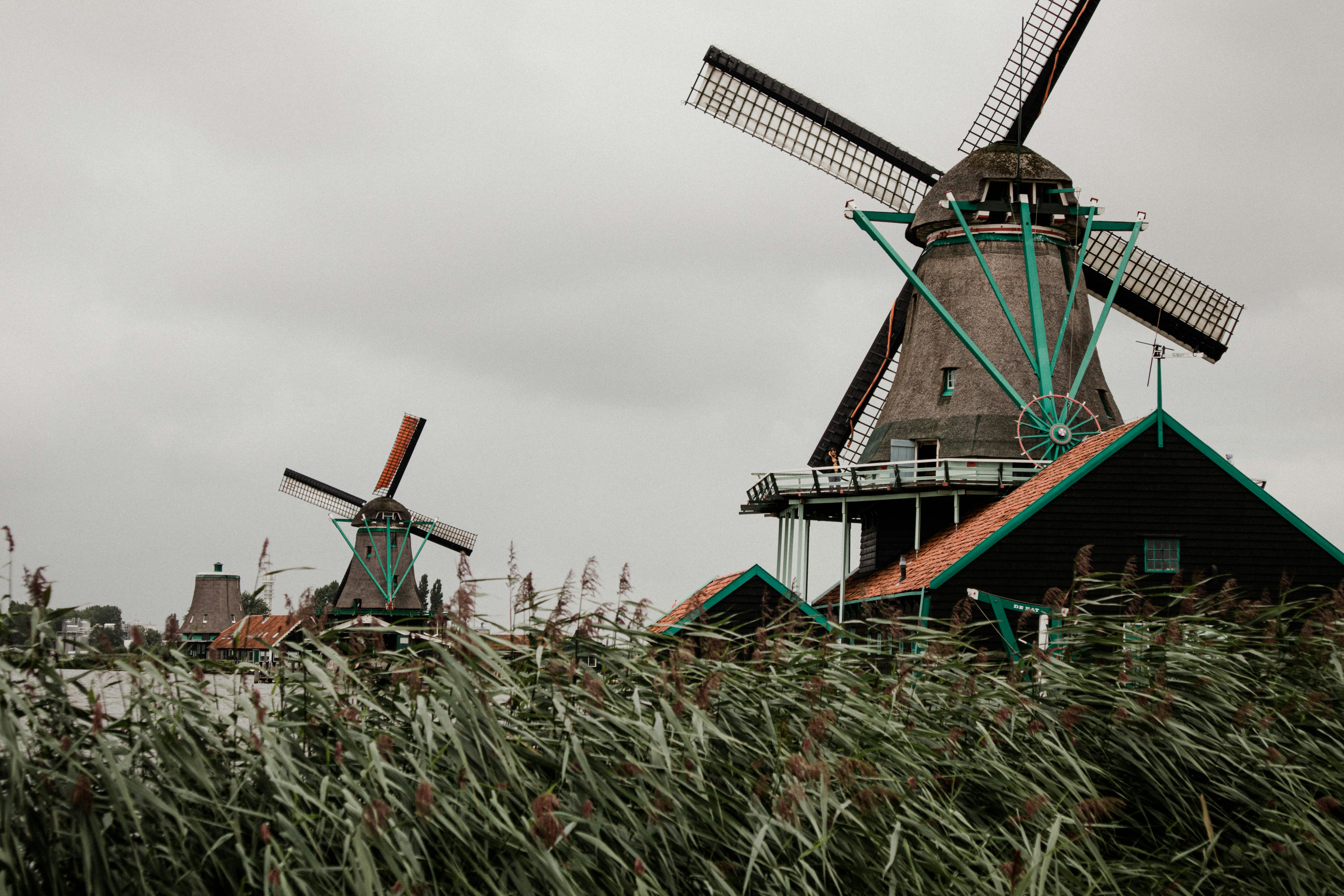 a couple of windmills sitting next to each other