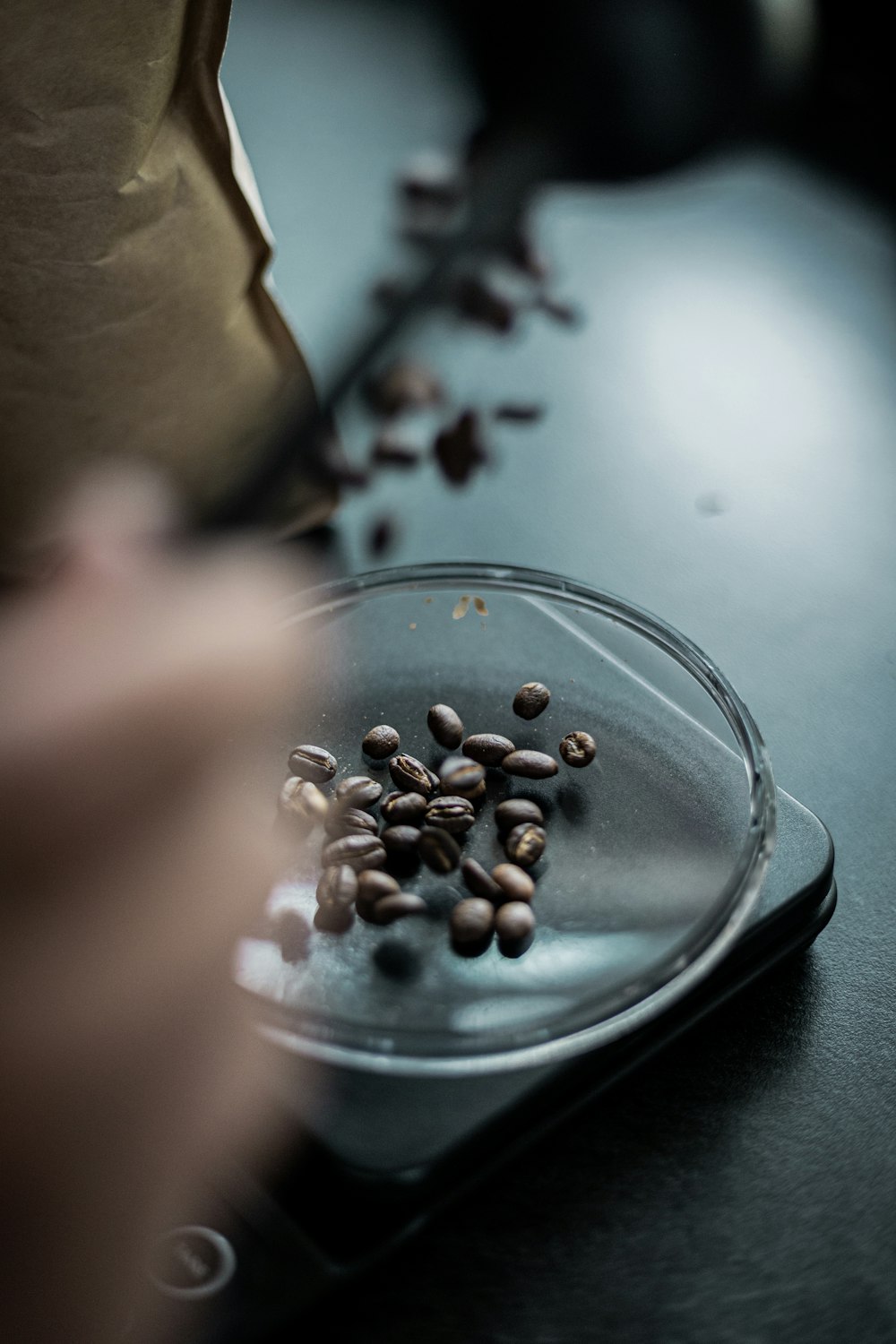 a glass plate filled with seeds on top of a table