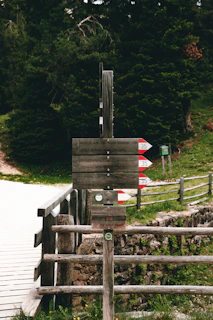 A rustic wooden signpost in a forest clearing with the word 'El Cazador' carved into it.