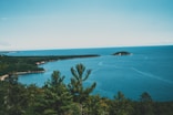 a body of water surrounded by trees on a sunny day
