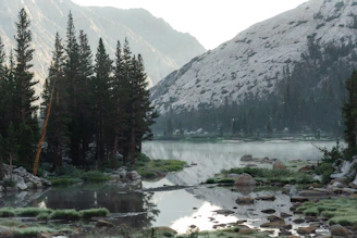 a mountain lake surrounded by trees and rocks