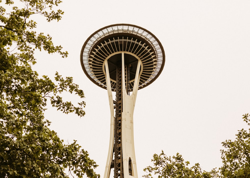 a view of the space needle from below