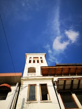 Technician carefully installing pigeon repellent spikes on a clean white building facade under a bright blue sky.
