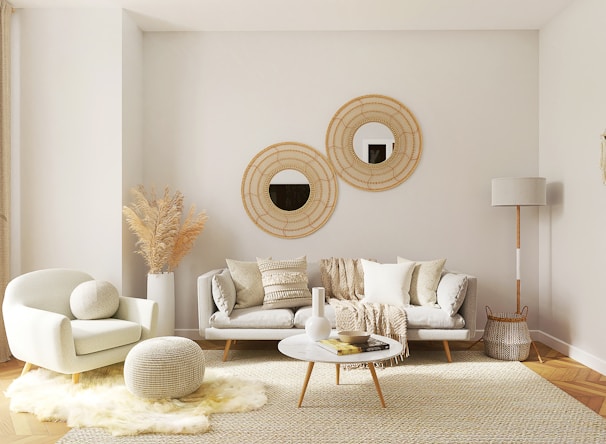 A beautifully styled living room featuring cozy décor elements.