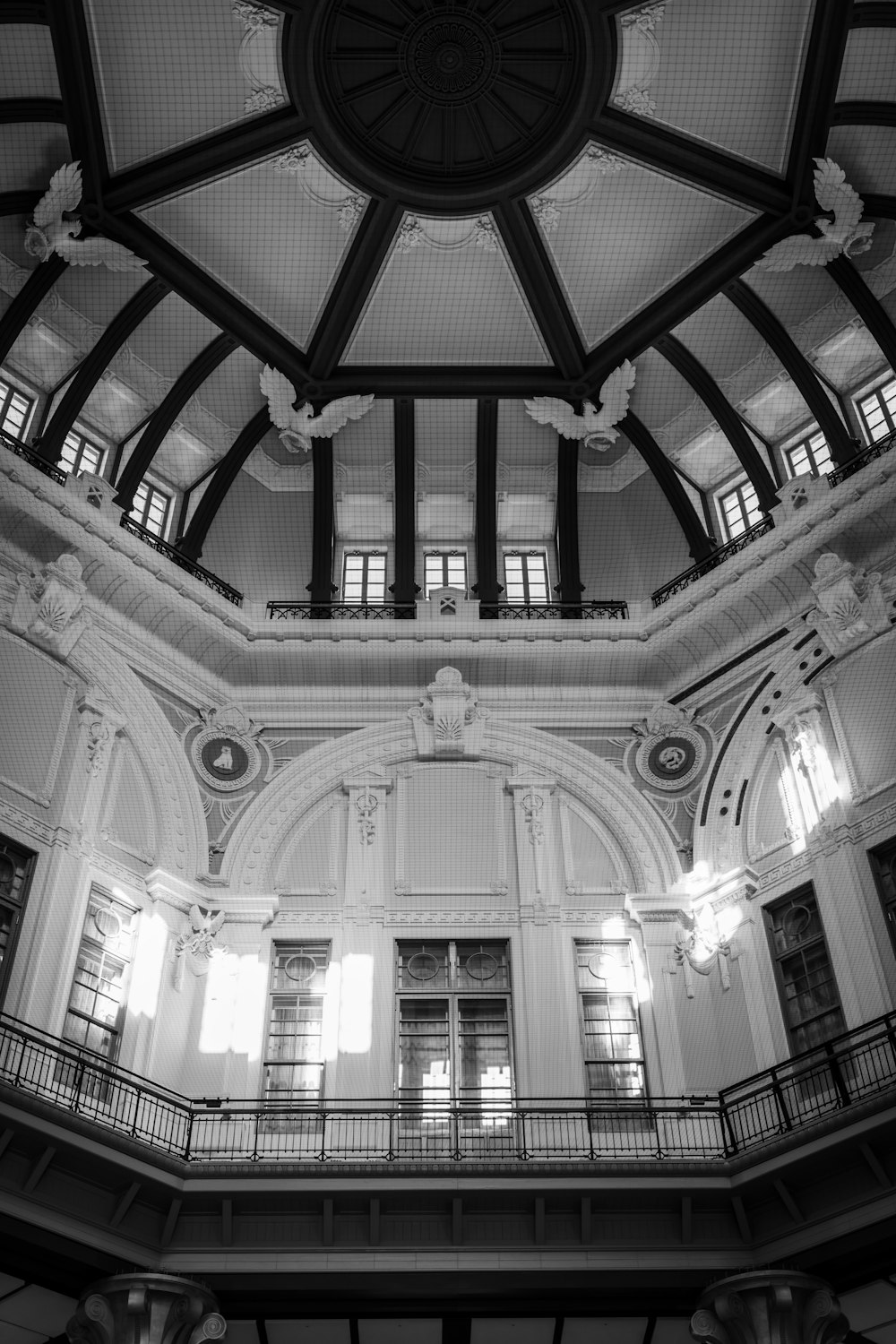 a black and white photo of the inside of a building