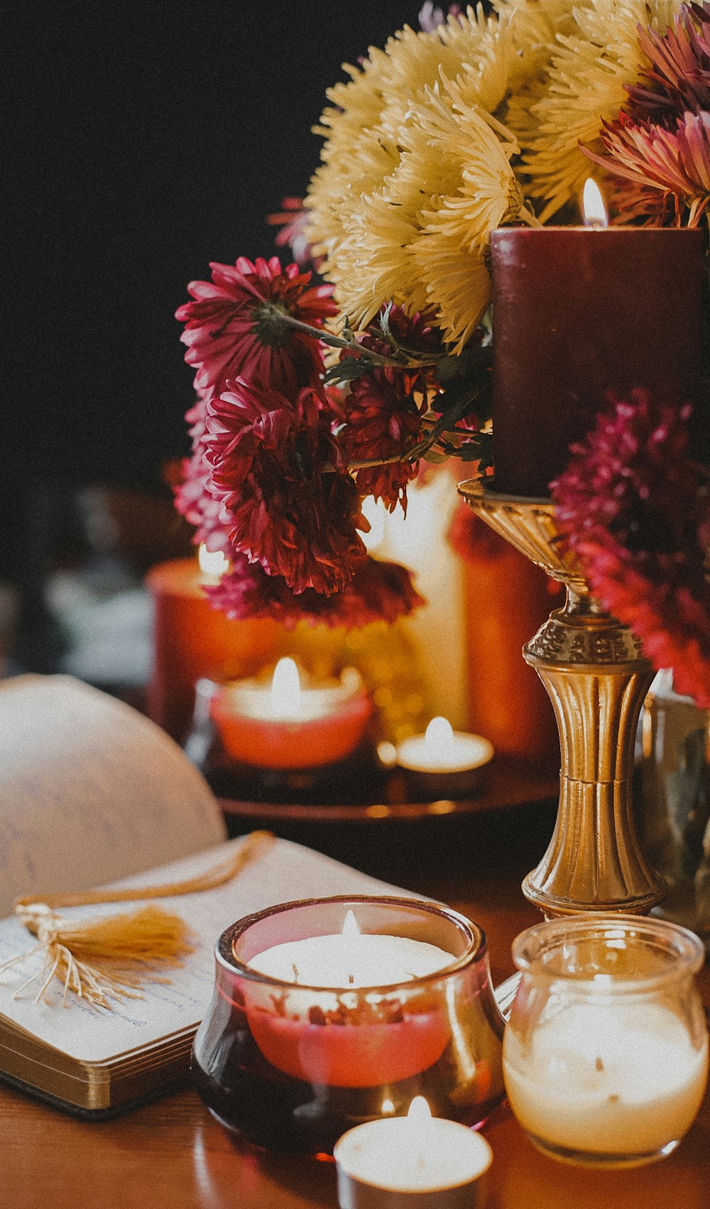 a vase of flowers on a table