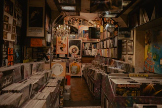 a room filled with lots of records and cds