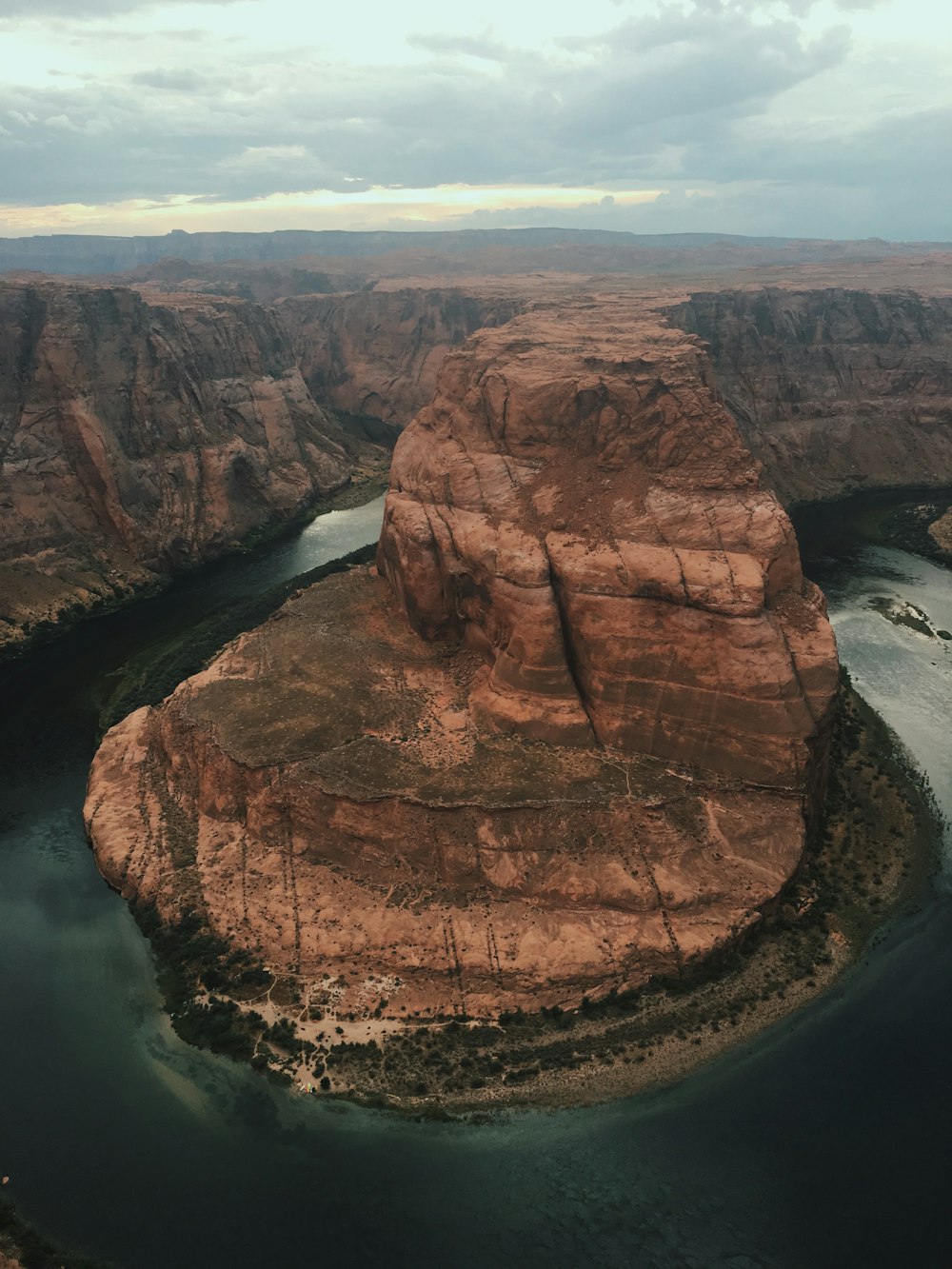 an aerial view of a river in a canyon