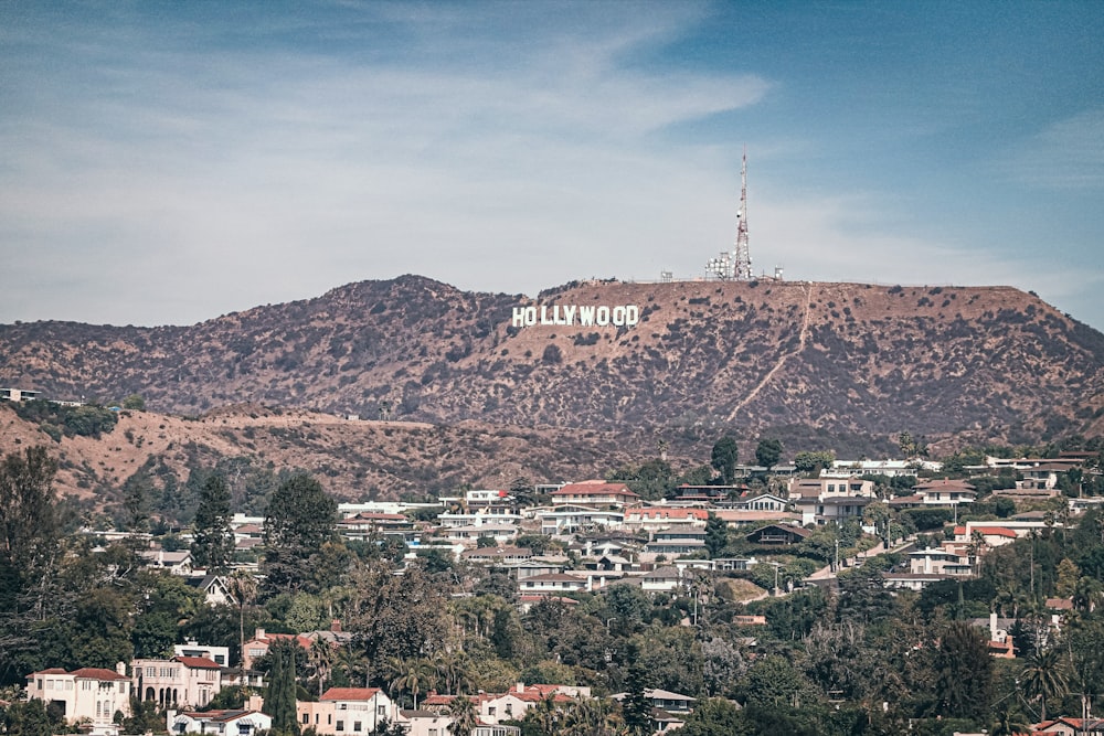 a city with a mountain in the background