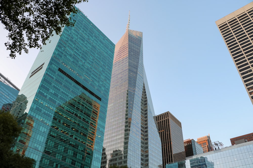 a group of tall buildings in a city