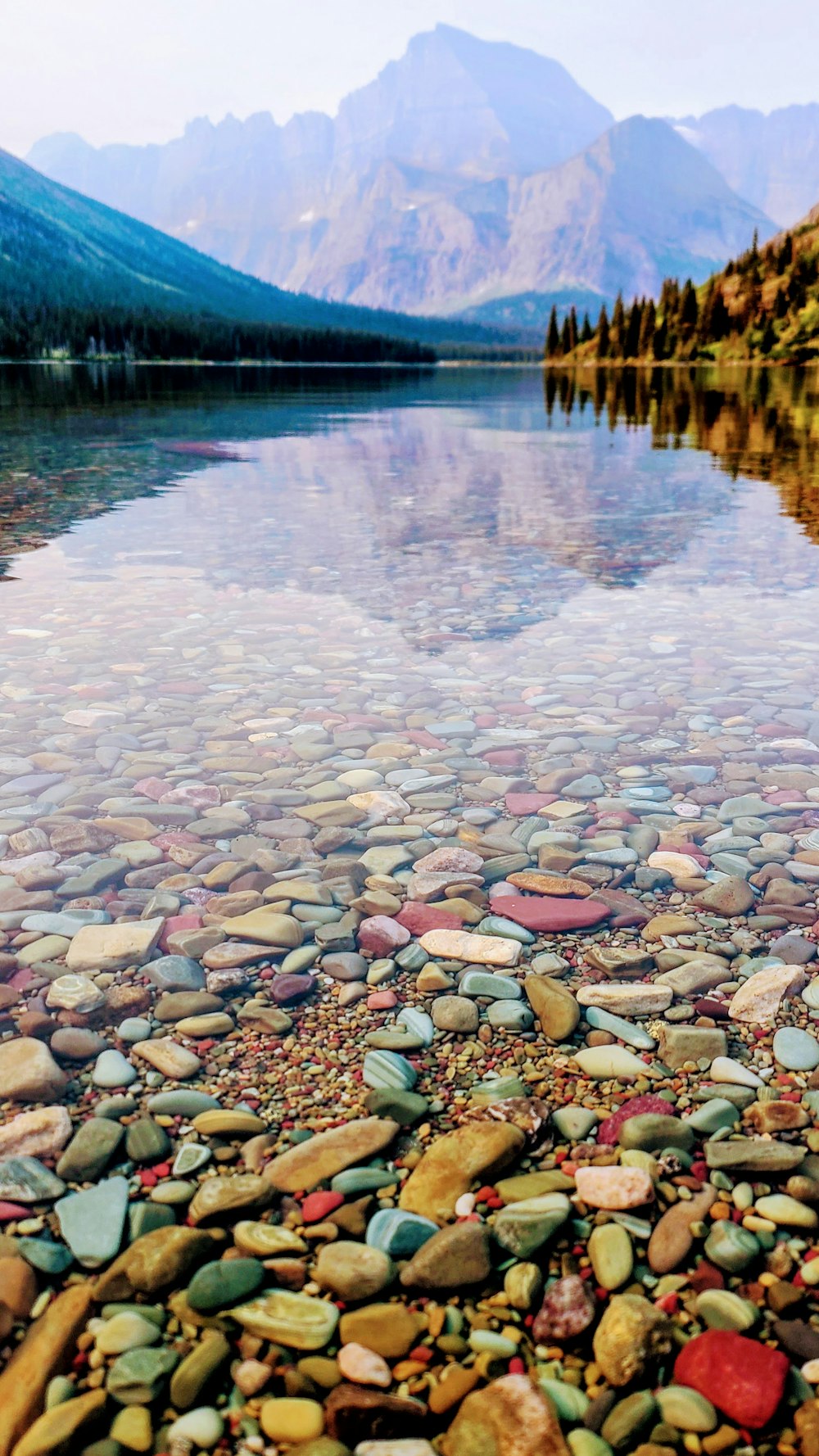 a body of water surrounded by rocks and trees