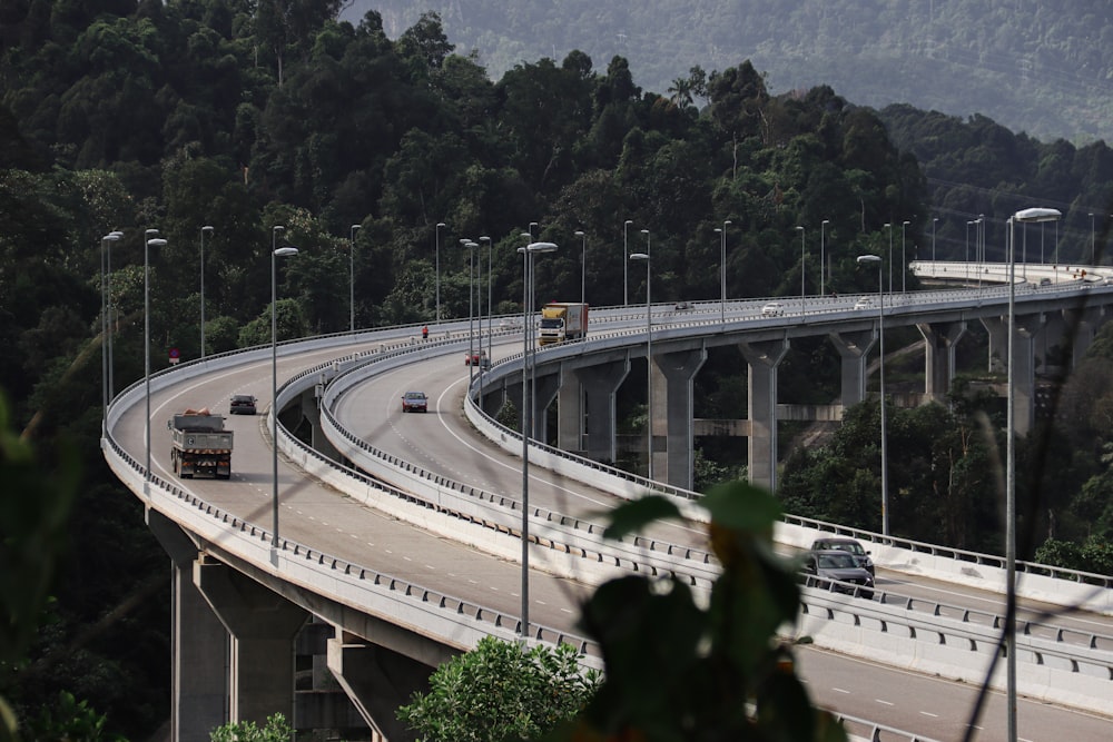 a view of a highway with a bus driving on it