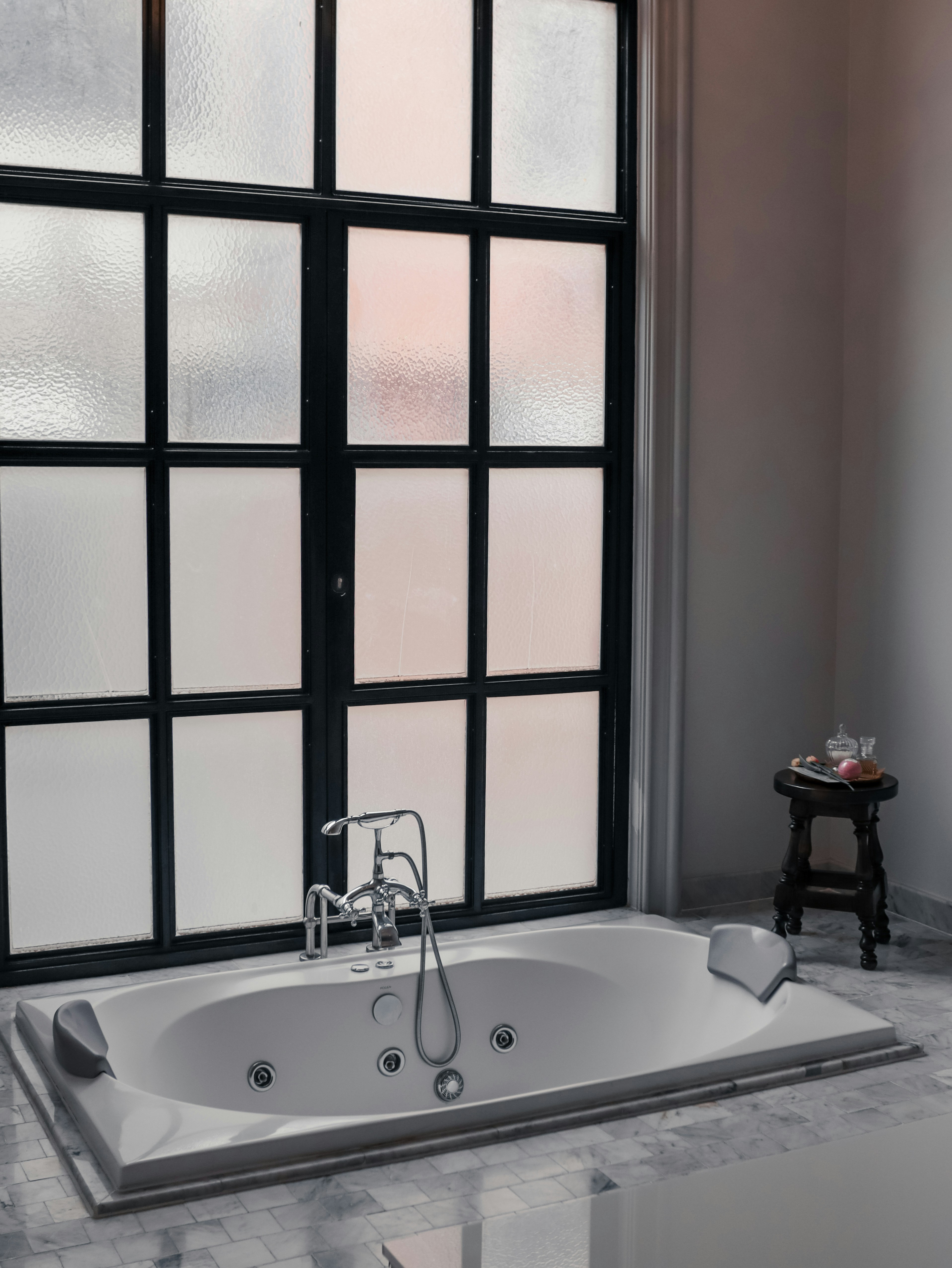 Bathroom with frosted window tint