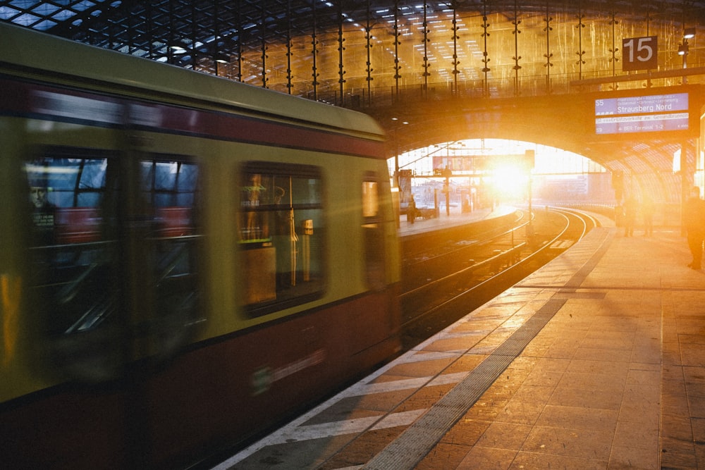 a subway train at a train station