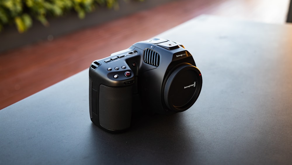 a close up of a camera on a table