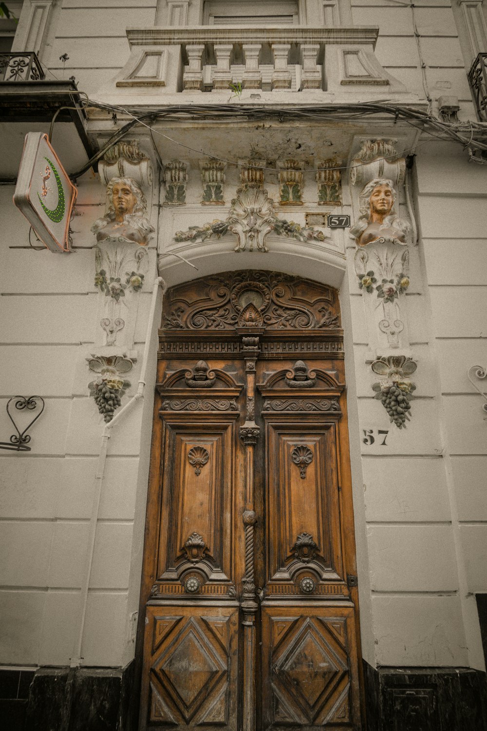 an old building with a large wooden door